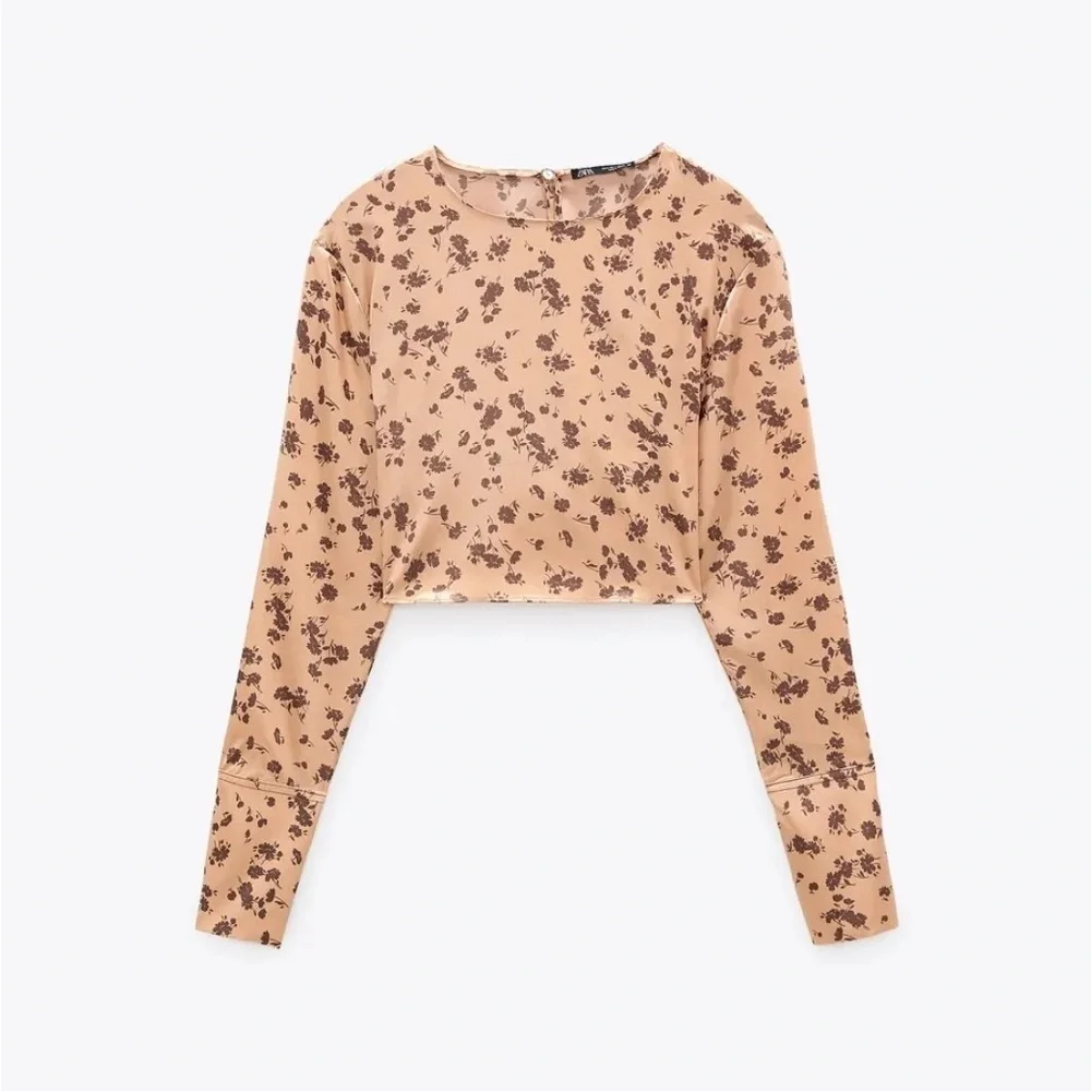 NWT Zara crop floral print top satin blouse 3067419674 peach pastel blouse fairy - Picture 5 of 8